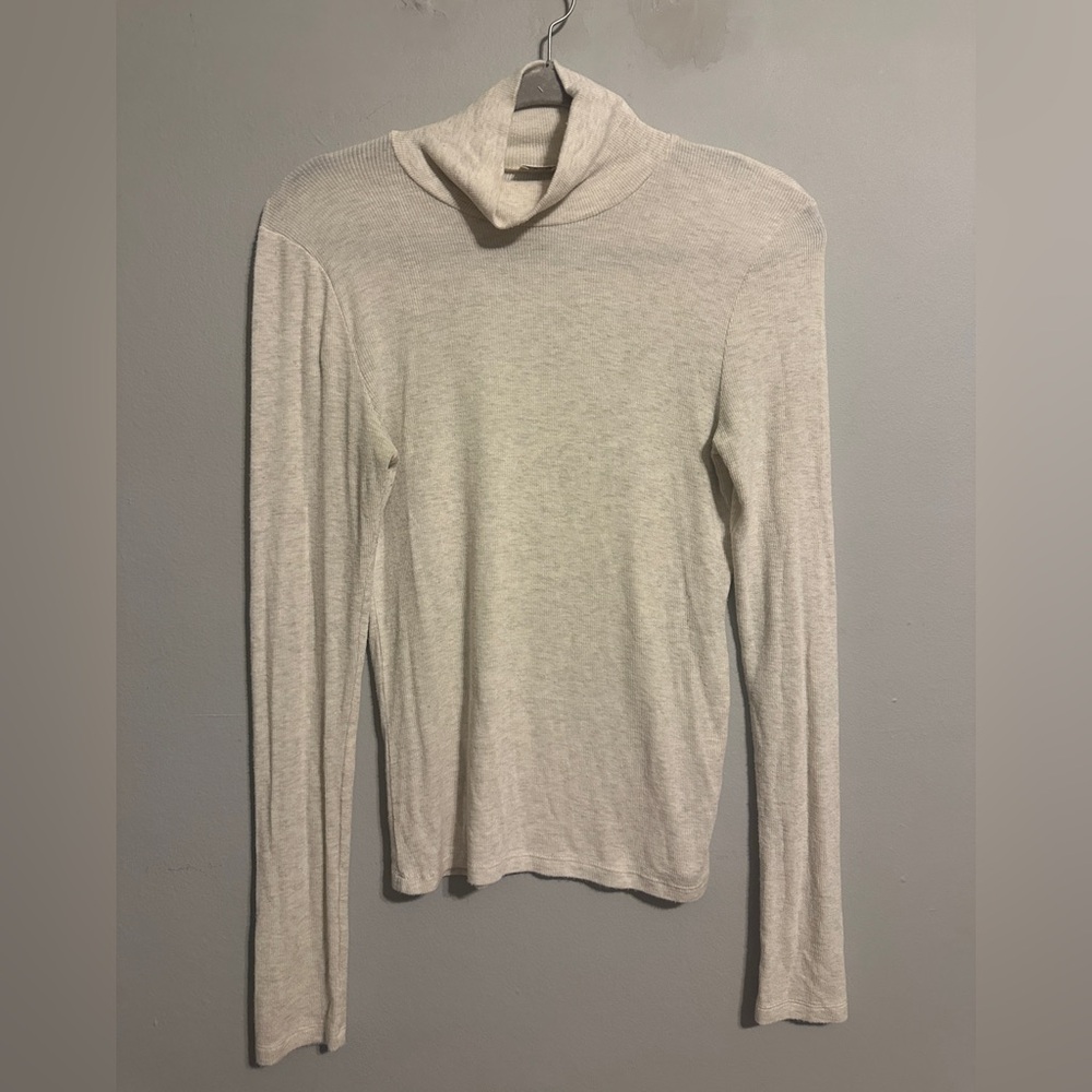 ARITZIA Wilfred Ribbed Turtleneck Ecru Long Sleeve Modal Top size Medium